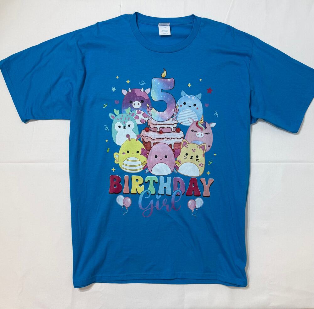 Birthday Girl T‑Shirt – Adult XL – Cute Cartoon Animals & Cake – 100% Cotton